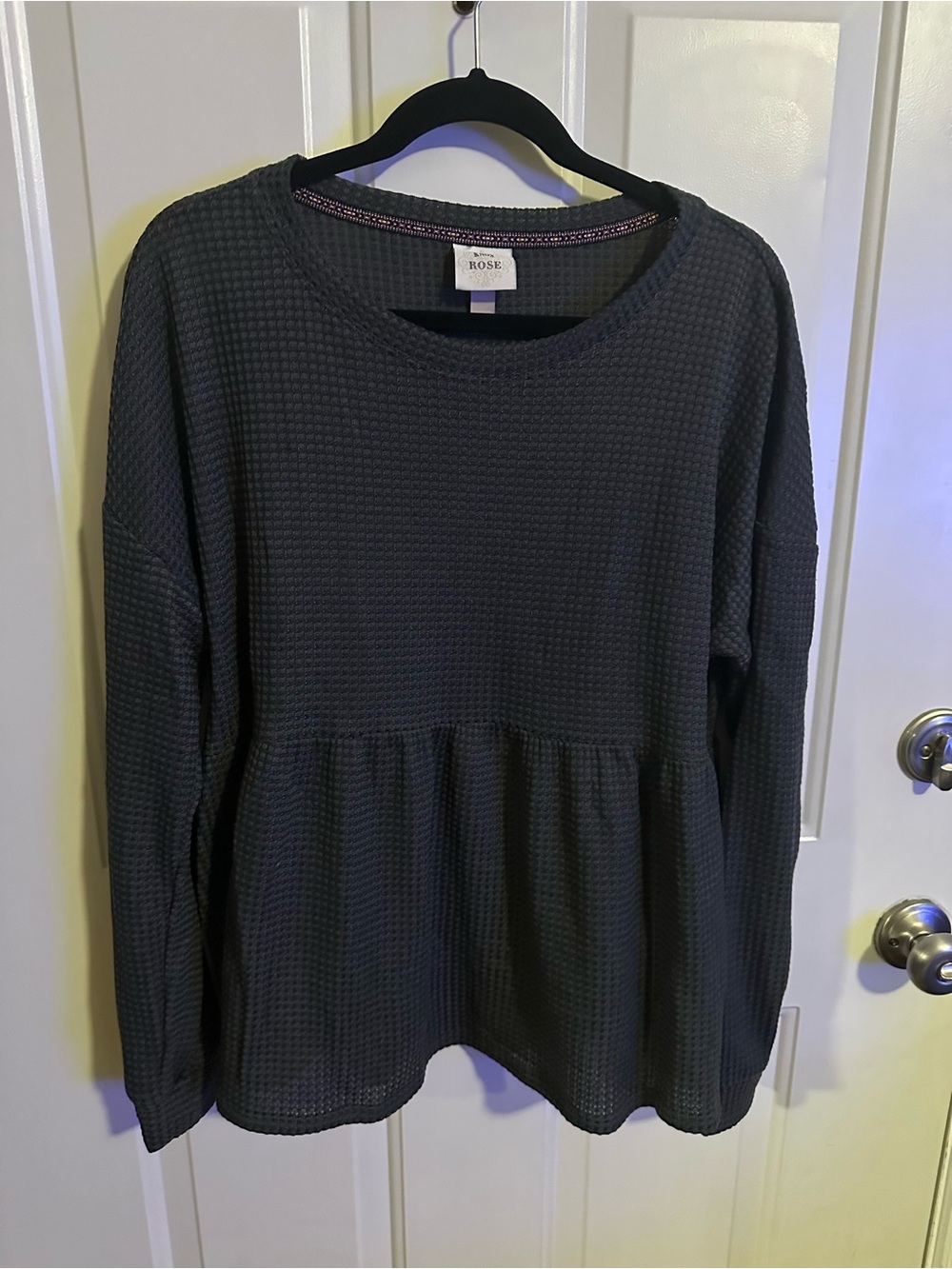 Knox Rose Gray Waffle Knit Long Sleeve Peplum Top
